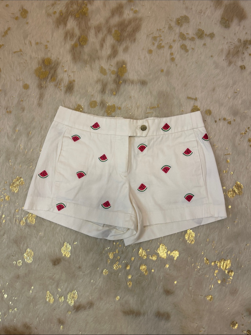 White Embroidered Watermelon Shorts